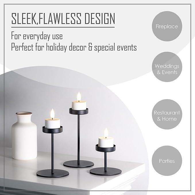 Smtyle White Flickering Flameless Candles with Remote – Battery Operated Set of 3 Long-Lasting Fake Votive Candles for Christmas Decor, Table Decorations & Home Mantel Display