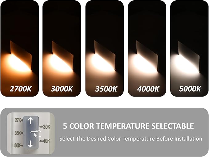 120V Stair Lights Indoor, 3W 5CCT Dimmable LED Stairway Lights Indoor Outdoor for Stairs Steps Decks, IP65 Waterproof, ETL, Aluminum, White, Pack of 1