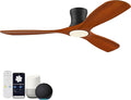 Smart 52” Wood Flush Mount Ceiling Fans with Lights Remote,Quiet DC Motor,Outdoor Indoor Low Profile Ceiling Fan,Voice Contorl with WIFI Alexa App Control,Modern fan for Bedroom Patio