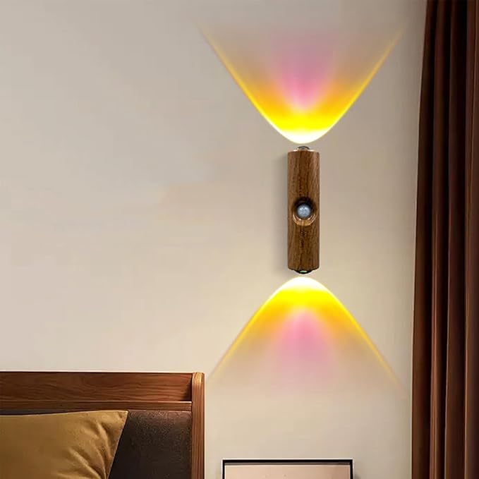 Motion Sensor Wall Lamp - Smart Indoor Night Light Wall Light, Stair Light Rechargeable Sensor Bathroom Light for Bathroom, Bedroom, Living Room, and Courtyard (Grain, 7 Colors)