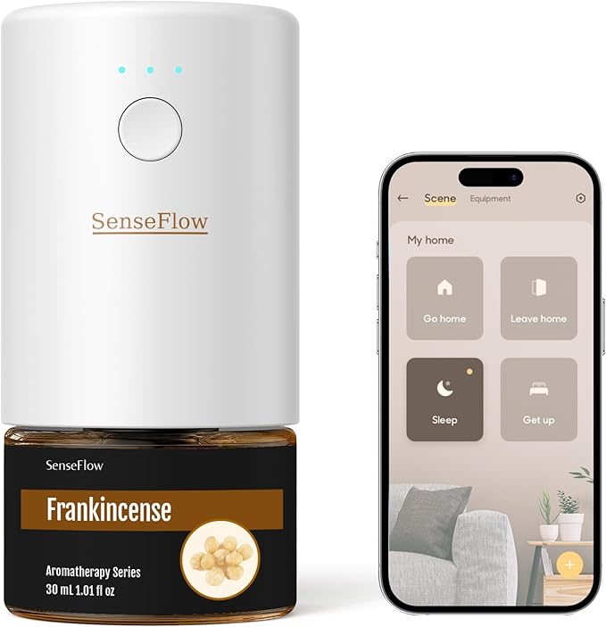Essential Oil Diffuser for Home, Smart Waterless Aromatherapy Diffuser SF101S Pro, Plug in Room Scent with Timer & 120-Day Natural Aroma – Free 30ml Frankincense(Charcoal Black)