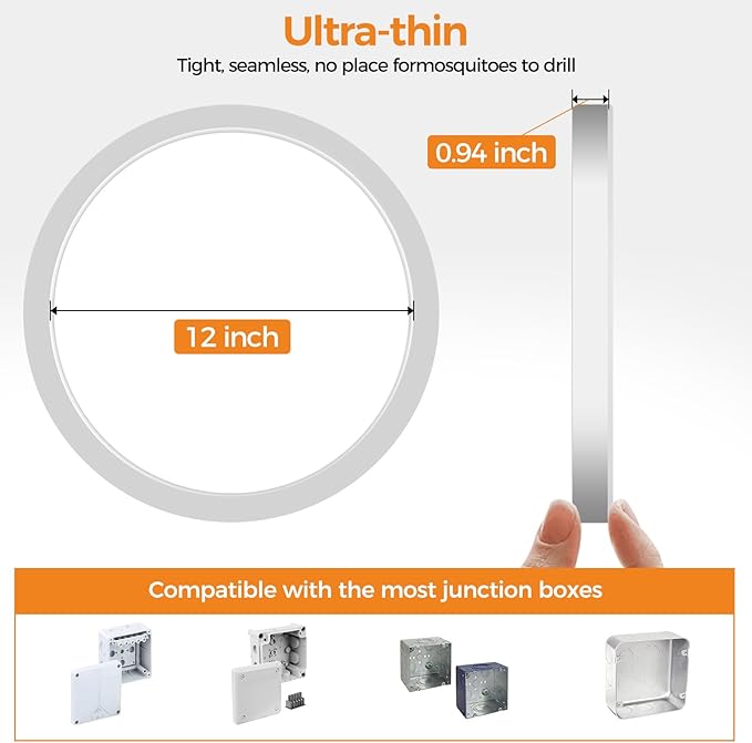 8PACK LED Flush Mount Ceiling Light Fixture, 3000K-4000K-6500K & 150W Equivalent Modern Kitchen Recessed Ceiling Lamp 24W 3200Lm 12Inch Closet Round Surface for Bathroom Laundry Bedroom Hallway