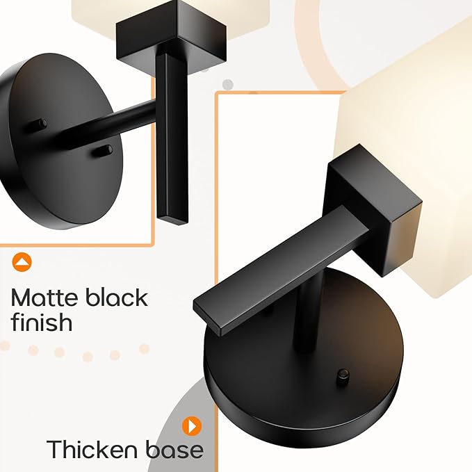 Wall Light Fixture Black Vanity Lighting Over Bathroom Mirror with White Frosted Glass, Wall Lamp for Hallway Washroom Porch Entrance T002MB-L1