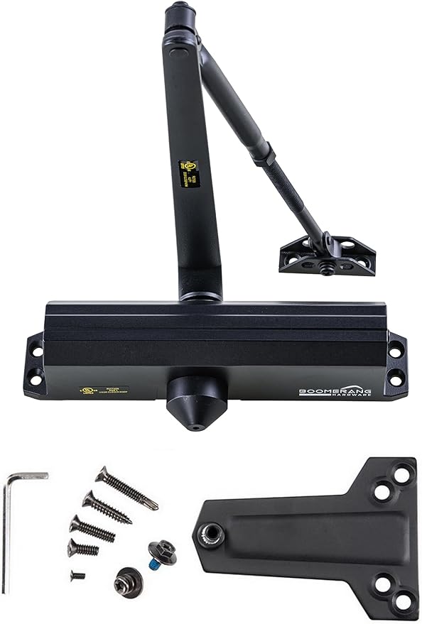 Boomerang Medium/Heavy Duty Automatic Commercial Door Closer - D4016 Surface Mounted, Grade 1- ADA & UL 3 Hour Fire Rated, Adjustable Size 1-6 for Entry & Aluminum Storefronts, Matte Black (US19)