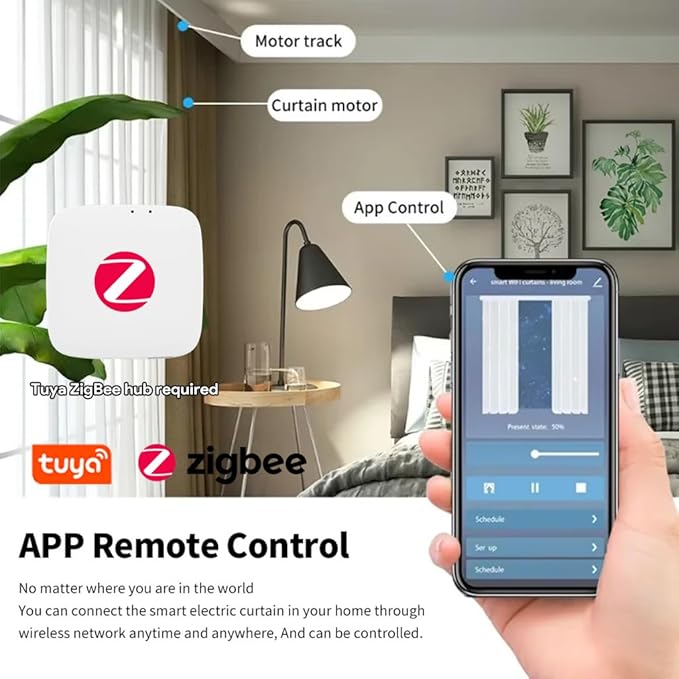 ZigBee 3.0 Smart Curtain Motor with Ripple Fold Track, Mini Silent Electric Drapery System, 1.2N.m App Voice Control Compatible with Alexa & Google Home (6 meters (236.2 inches))