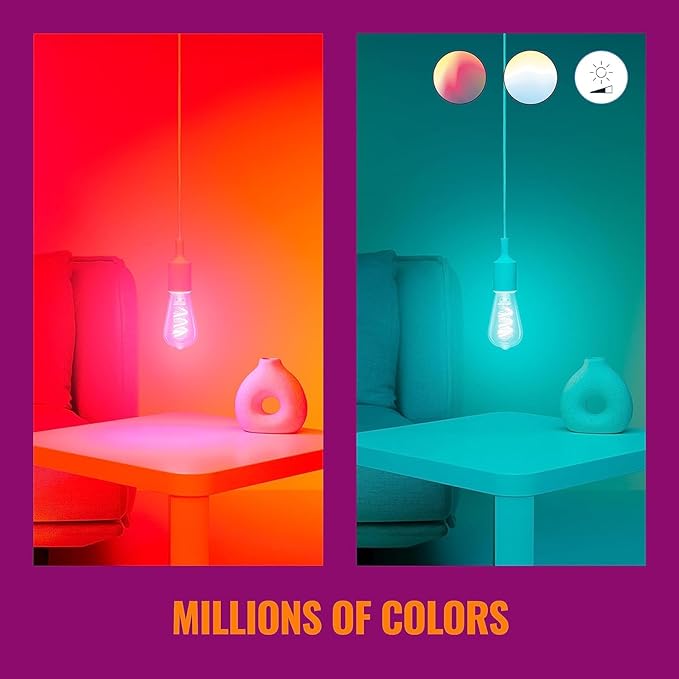 WiZ Connected Color ST19 Color Filament LED Smart Bulb - Pack of 1-300 Lumen - E26 Indoor - Connects to Your Existing Wi-Fi - Control with Voice or App + Activate with Motion - Matter Compatible