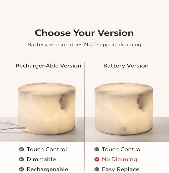 Marble Lamp Night Light Touch Bedside Table Lamp Type C Rechargeable Dimmable LED Ambient Light for Bedroom Desk Nightstand Portable Eye Caring Soft Warm Glow Modern Luxury Decor Small