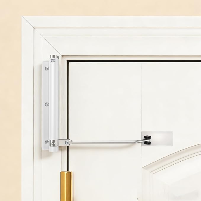 Automatic Door Closer, Stops Door Slamming, Ultra-Quiet Soft Close for Home & Apartment Doors, Upgraded Aluminum Roller Arm, Scratch-Free, Adjustable Speed, Self Closing Spring Door Closer, White