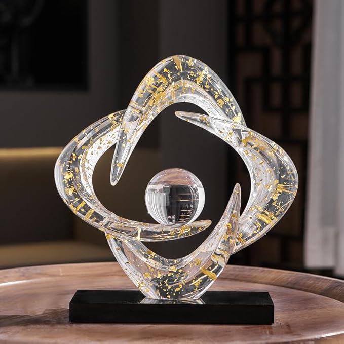 Abstract Art Sculpture, Resin Gold Decorative Statue, Modern White Ornaments for Living Room, Decorativas Modernas for Coffee Table/Entryway/Office Collectibles (Gold foil)
