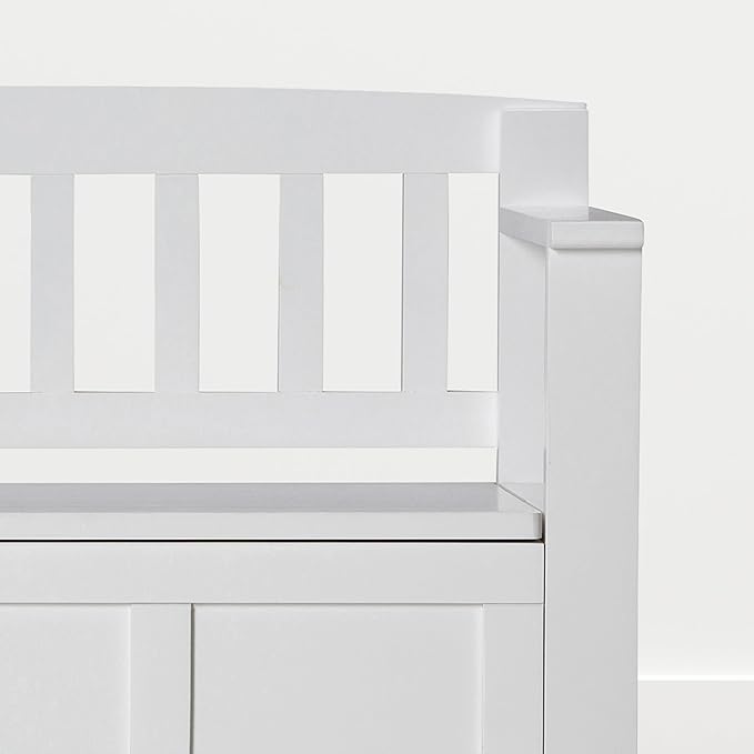 SIMPLIHOME Brooklyn Entryway Storage Bench - 48 inch Wide Solid Wood Storage Seat in Chantilly White, Contemporary Bench for Entryway or Living Room with Lift-Up Lid and Slatted Backrest