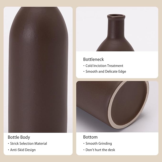 Neutral Ceramic Vase Set – 5 Matte Earth-Tone Vases for Japandi, Scandinavian, or Minimalist Home Decor, Table, Entryway, Shelf & Mantel Styling
