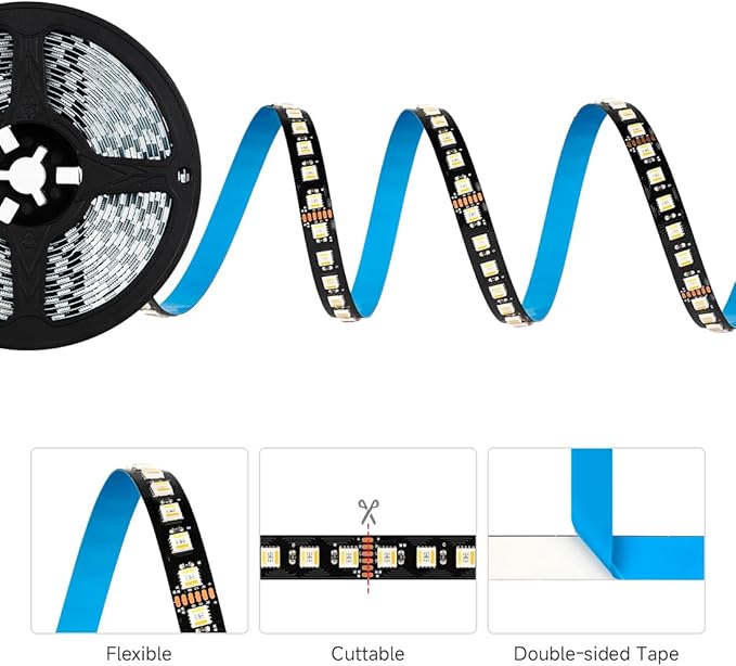 BTF-LIGHTING RGBCCT 5 Colors in 1 LED Tape Lights 5050SMD RGBWW RGB+Dimmable Color Temperature 2700K-6500K 16.4ft 96LED/m 480LED IP30 DC12V Black PCB for Home Decoration(No Adapter or Controller)