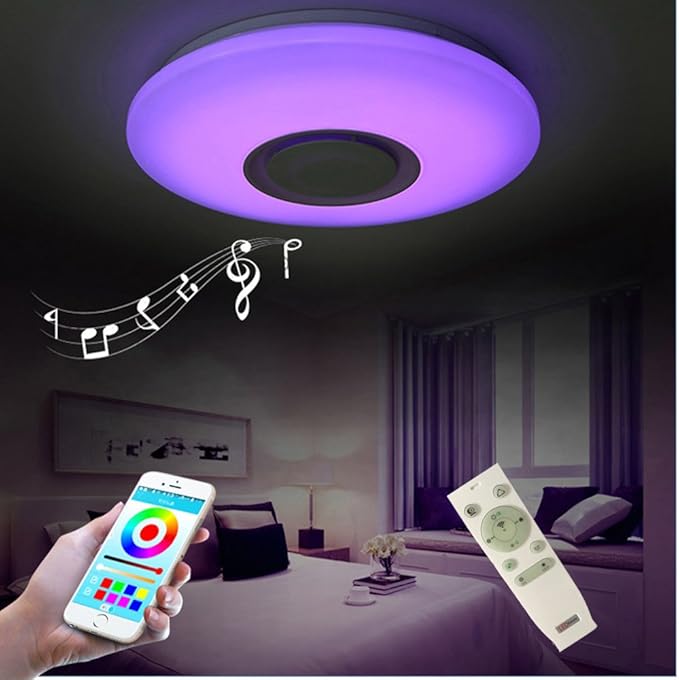 HOREVO Premium Ceiling Lights with Bluetooth Speaker 19.7-inch 36W, Dimmable 95-265V Modern Smart Home Party Light, Brightness and Music via Phone APP (Remote Includes)