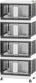Folding Storage Organizer with Silent casters | Stackable Design for Home & Office, Heavy-Duty Plastic Storage Bin with Clear Door, 3 Sizes (19.5/23.5/27.5in),Black/White (19.7" 4 layer, White)