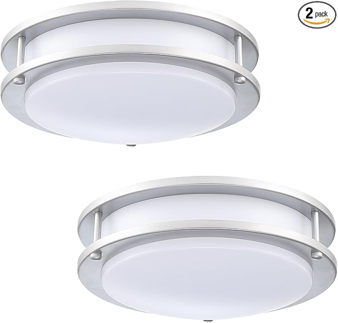 11 Inch LED Ceiling Light Fixture, 2700K/3000K/3500K/4000K/5000K Adjustable, Dimmable Flush Mount Modern Lighting for Bedroom Living & Laundry Room Kitchen Hallway Bathroom, Brushed Nickel, 2 Pack