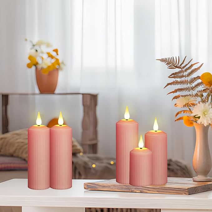 AVEKI Flickering Flameless Candles, Rechargeable Fake Candles with Remote Control and Timer, Waterproof Pillar Candle for Lantern Holiday Wedding Party Home Decor (Pink-2PCS)