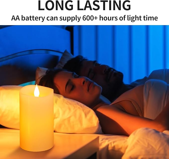 3" x 5" Flameless Candles Set of 1, 2AA Battery Life 600 Hours Battery Candles Flickering with Timer, 5 inch Flameless Candles with Remote for Indoor/Outdoor, Ivory