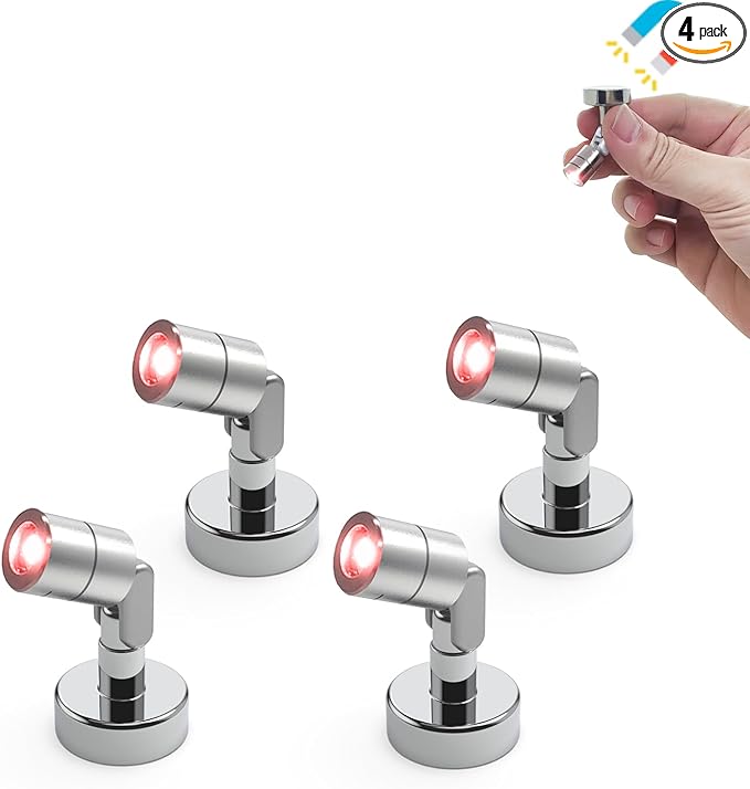 Metal Miniature LED Lights,Tiny Spot Light with Magnet Base,Battery Operated LED Lights,Wireless Miniature Spot Light for Artwork Painting,Jewelry Showcase,DIY Hand Craft (Red)