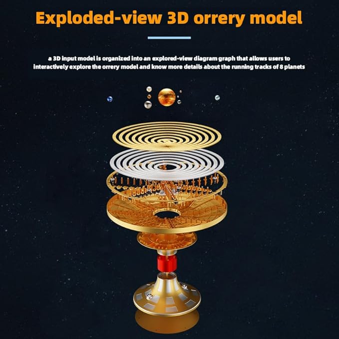 Metal Solar System Model Kit That Works - Motorized Metal Planetarium with LED Night Light Sun, Educational STEM for Adults, Classroom Science Project, Unique Desk Decor Gift