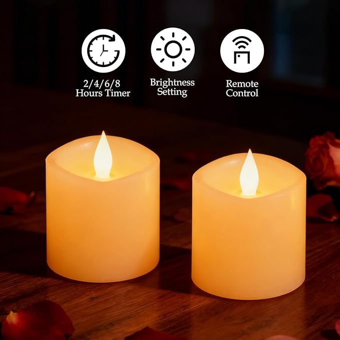 Flameless Candles with Remote & Timer - 3×3'' Ivory Pillar LED Candles Battery Operated,Fake Candles for Indoor Outdoor - Realistic Flickering Flame Holiday Wedding Church Decor (3-Pack)