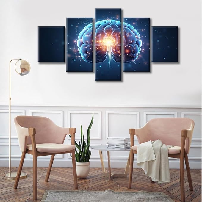 Brain Nervous System Wall Art Canvas Abstract Human Brain Wall Painting for Bedroom Wall Art for Living Room Contemporary Modern Home Office Posters Framed Wall Art (60" Wx32 H)