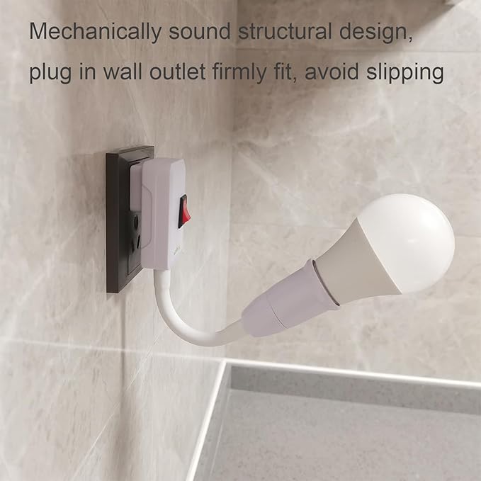 E27/E26 Plug in Light Bulb Socket Adapter Extender with On/Off Switch, Outlet to Socket Adapter Extension, White