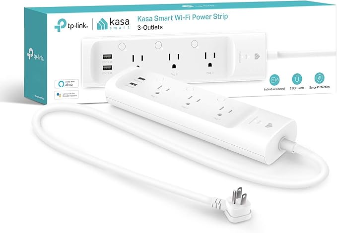 kasa smart Plug Power Strip KP303, Surge Protector with 3 Individually Controlled Smart Outlets and 2 USB Ports, Works with Alexa & Google Home, No Hub Required , White