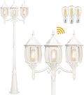 Dusk to Dawn Sensor Outdoor Lamp Post Light 3-Head, Classic White Light Pole with Clear Glass Panels (3 LED Bulbs Included, Max.100W), Waterproof Outside Street Light for Backyard, Garden, Driveway