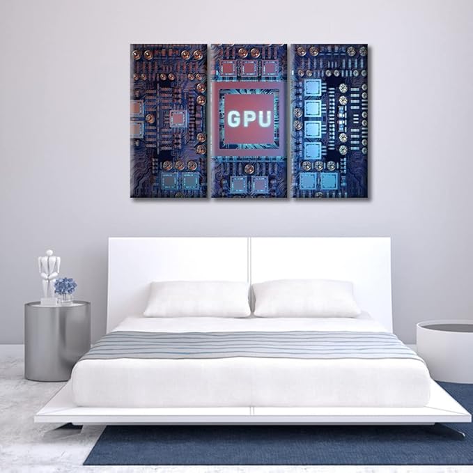 TUMOVO 3 Piece Wall Decor Circuit Board Poster Artwork for Bedroom, Bathroom, Office. Modern GPU Card Posters and Prints House Decor Print on Canvas Framed Ready to Hang (42" Wx28 H)