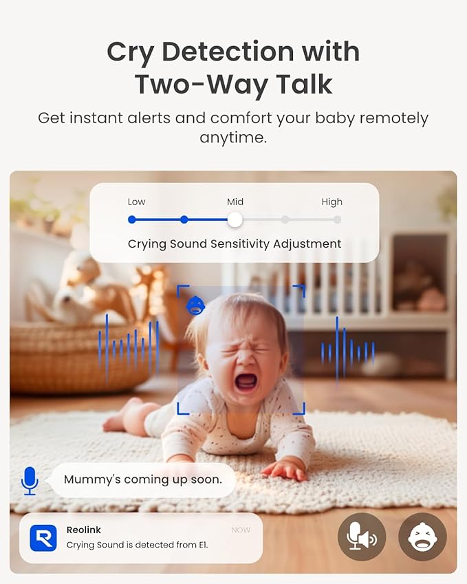 REOLINK Home Security Camera System, 4MP HD Plug-in Indoor WiFi 6 Pan Tilt Pet Camera, Baby Monitor, Night Vision, 2 Way Talk, Smart Human/Pet Detection, Local microSD Card Storage, E1(2 Pack)