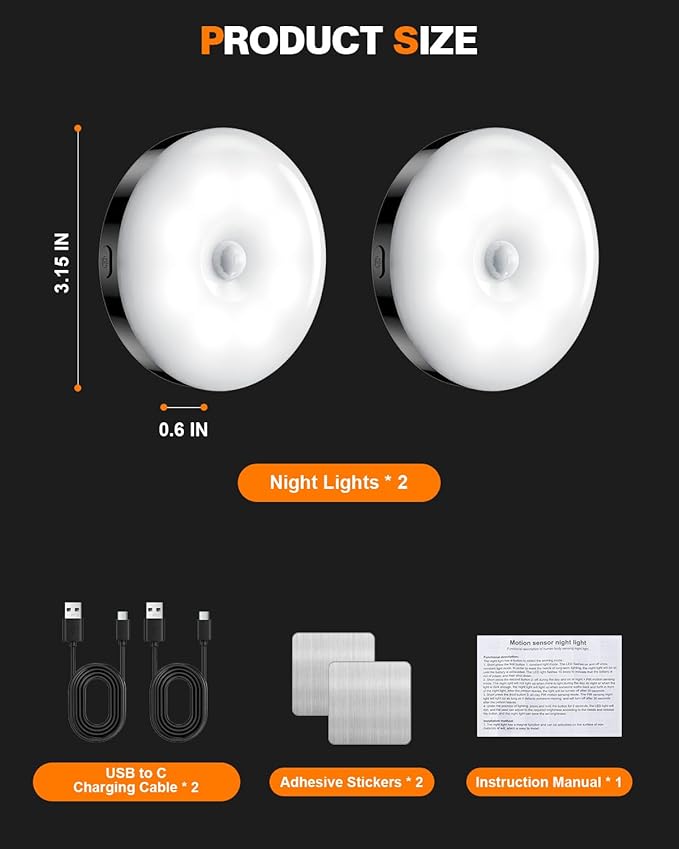 Motion Sensor Night Light Rechargeable, Magnetic Puck Lights, 3 Modes & Dimmable, Motion Sensor Stair Lights Indoor for Bedroom Bathroom Kitchen Hallway Cruise (White Light)