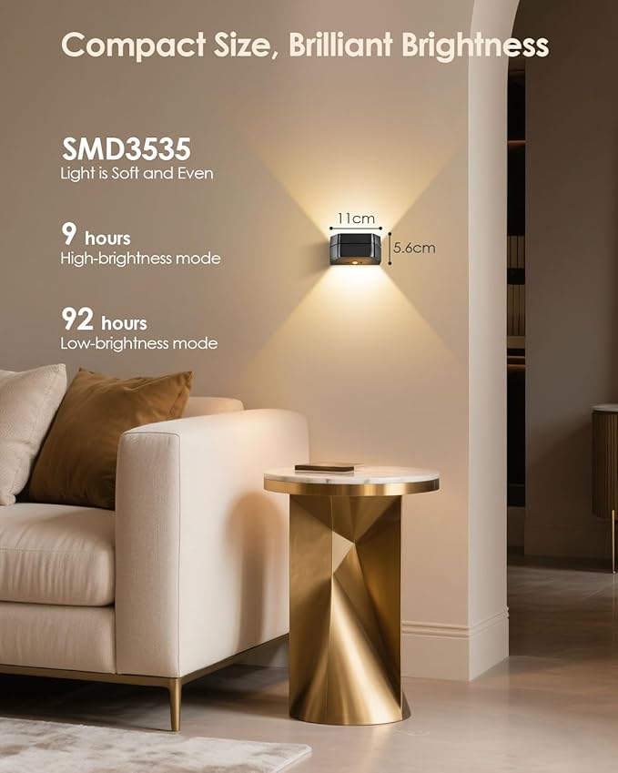 ALOVECO Motion Sensor Wall Light with Remote Control 4800mAh Rechargeable Battery, 3-Color Dimmable Wireless LED Wall Lamp Indoor Up/Down Wall Sconce for Hallway, Living Room, Stairs, Bedroom (2 Pack)