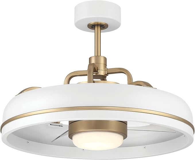 Craftmade Taylor 20" Dual Mount Indoor/Outdoor Flat Black Finish Ceiling Fan, LED Light Kit, Remote Control Included, Smart WiFi Enabled with Voice Activation (White/Satin Brass)