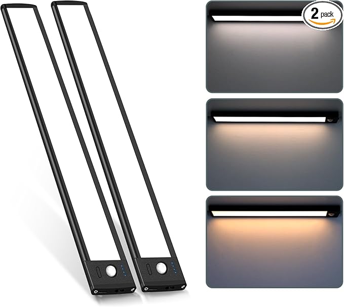 88 LED Motion Sensor Under Cabinet Lights, 3 Color Temps Indoor Dimmable Closet Light, Rechargeable Wireless Magnetic Strip Lights Night Light for Stairway, Drawers, Wardrobe(2 Pack, 12.7 inch)