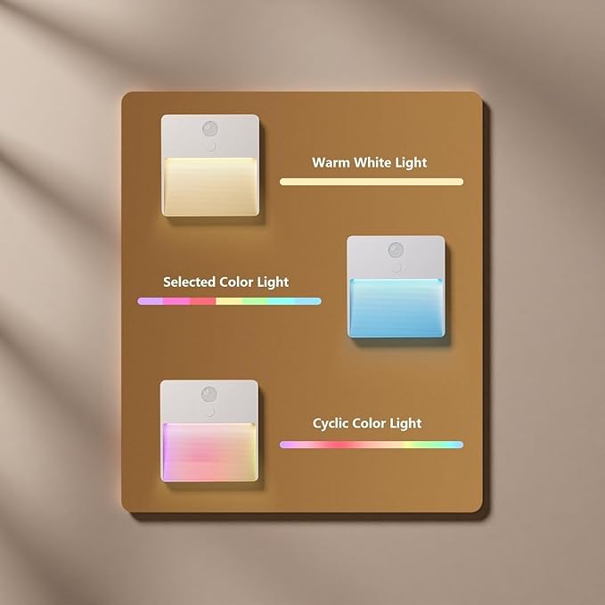 ASAWASA LED Motion Sensor Night Light, 7 Colors Rechargeable Magnetic Decor Wall Lights, Dimmable, Suitable for Bathroom hallways bedrooms Kitchen cabinets Staircase(4 Pack)