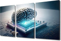 TUMOVO 3 Panel AI Wall Art Human Cyborg Brain Being Used with Computer Chip Pictures Print On Canvas Wall Art for Living Room, Modern Artwork Wooden Framed Ready to Hang, 36" Wx24 H