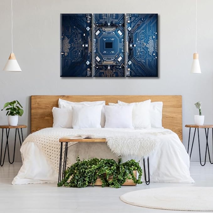 Circuit Board Pictures Canvas Prints Advanced Electronic Circuit Wall Art Paintings CPU Concept Posters Stretched Pictures for Living Room Modern Home Decor Framed Wall Art Decorations (42"Wx28"H)