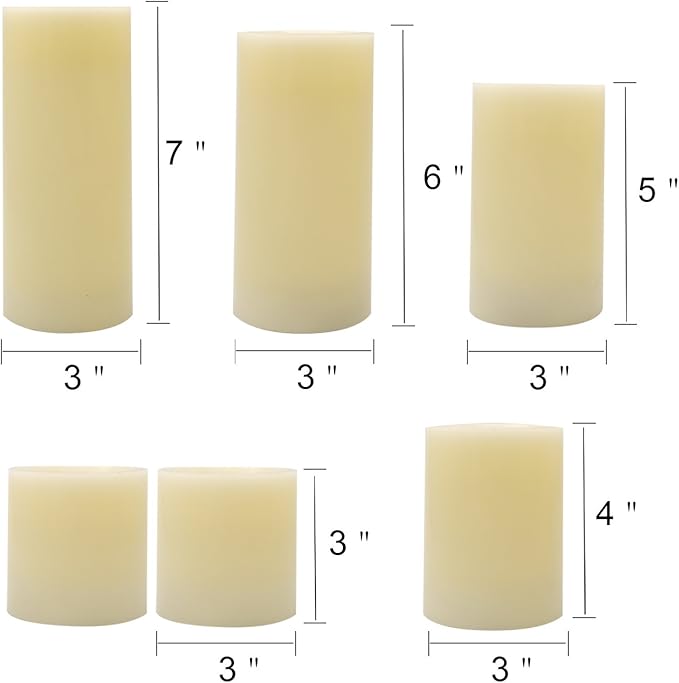 Eldnacele LED Flameless Flickering Candles Optical Fiber Wick with 10-Key Remote and Timer, Battery Operated Wax Candles Set of 6 Home Decoration(D3 x H3 4" 5" 6" 7")