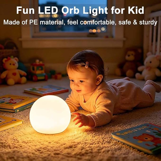 6-in Cordless LED Globe Orb Light for Kids, RGB Color Changing Orb Night Light Mood Lamp w/Remote, Rechargeable LED Ball Night Light Sphere Bedside Lamp, Ideal for Home Garden Patio Party Bar Decors