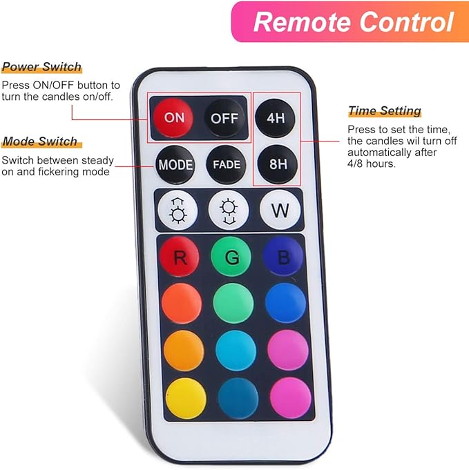 LED Flickering Flameless Candles with Color Changing, Remote Control and Auto-Off Timer, 100 Hours Working Time, Battery-Operated.Multi-Color