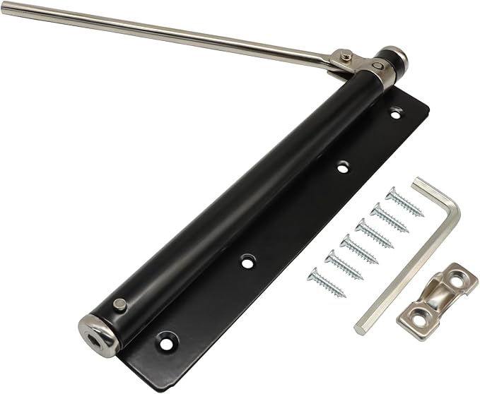 Automatic Door Closer, 150° Opening Angle Spring Self Closing Hinges Stainless Steel Soft Close Auto, Adjustable Catch Speed Latches for Commercial and Residential, Black