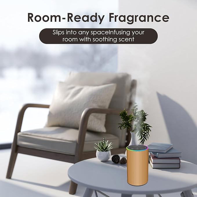 Waterless Essential Oil Diffuser, 7 Colors LED Light, Battery Powered Mini Scent Air Machine, Aromatherapy Mist Diffuser for Home Room Car Office，Black Aluminum Alloy (Gold)