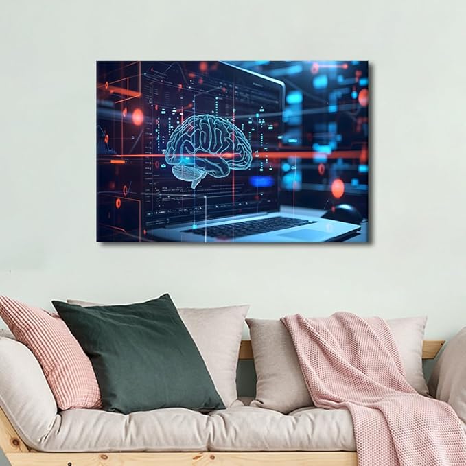 Digital Human Brain Canvas Wall Decor for Living Room Neural Network Paintings Wall Decor Artificial Intelligence Wall Posters for Bedroom Decor for Living Room House Decorations 16"Wx24"Hx1 Panel