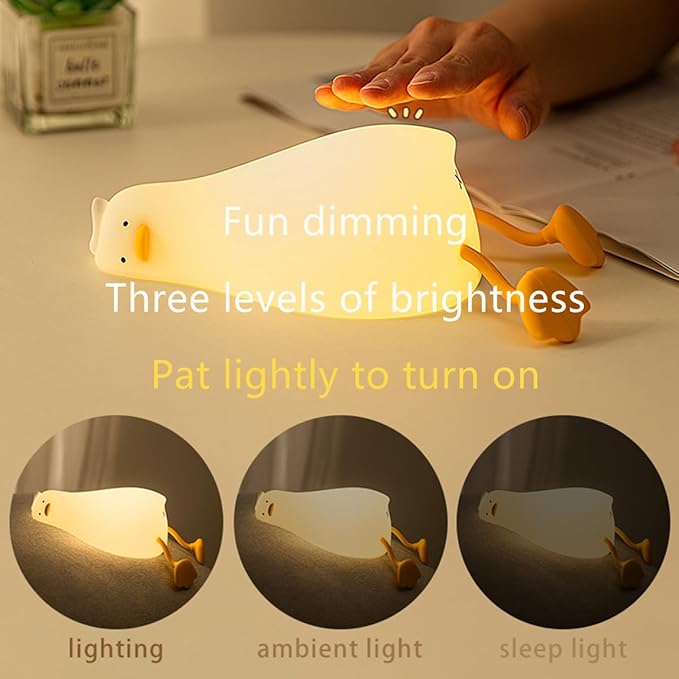 LED Duck Lamp, Yellow Silicone LAMP, Adjustable Dimmable Night Light with Timer, Rechargeable Bedside Touch LAMP, Funny Gifts for Decoration, Breastfeeding