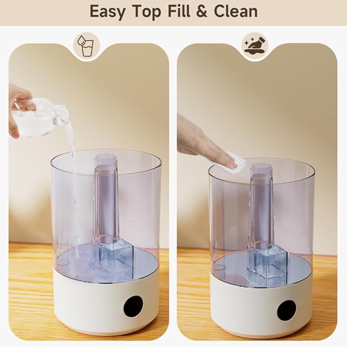 Large Room Humidifier for Bedroom Home 7.8L, Covering 600 ft², Top Fill Cool Mist Ultrasonic Air Humidifier with Essential Oil Diffuser, Whisper Quiet, Dual Mist, 44H Runtime & Timer Function