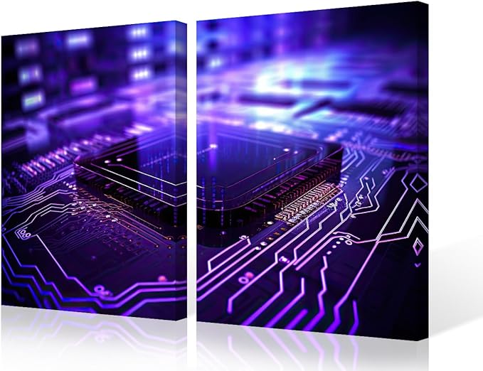 TUMOVO 3 Pieces Semiconductor Chip Canvas Print Canvas Art Prints Circuit Board Wall Art Canvas Gallery Wrapped Canvas on Stretched Minimalism Frame Ready to Hang, 24" Wx16 H