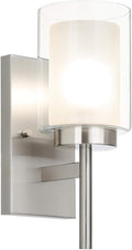 XiNBEi Lighting Bath Sconce Vanity Light, Modern Indoor 1 Light Wall Light Fixture with Dual Glass Shade Brushed Nickel Finish XB-W1276-1-BN