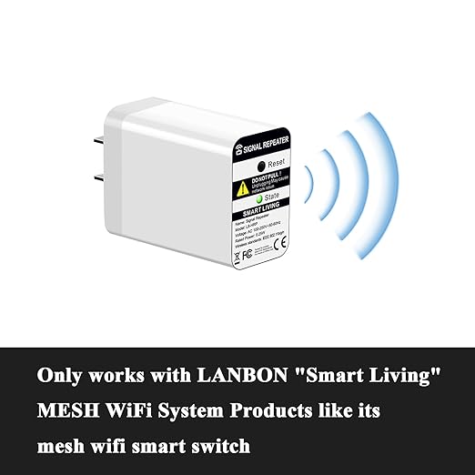 LANBON L8-HRP Mesh WiFi Extender Only for ‘Smart Living’ L8 Series Smart Switch, 2.4Ghz WiFi Repeater 10m Signal Booster No Lag & No Drop, Internet Booster WiFi Repeater