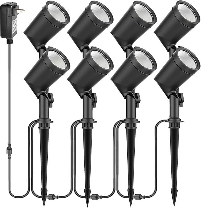 ZYAN Die-Cast Aluminum Landscape Spotlights, 6W 600LM 2700K Warm White, Low Voltage IP65 Waterproof Outdoor Landscape Lighting for Patio Garden Yard Path, 8 Pack