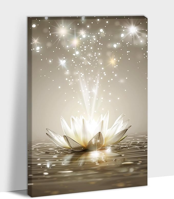 Zen White Lotus Flower Canvas Wall Art, Lotus Floral Pictures Wall Print, Spiritual Water Lily Canvas Prints, Lotus Bloom on Water Poster, Zen Meditation Spiritual Artwork for Yoga Spa Room 18x24 inch